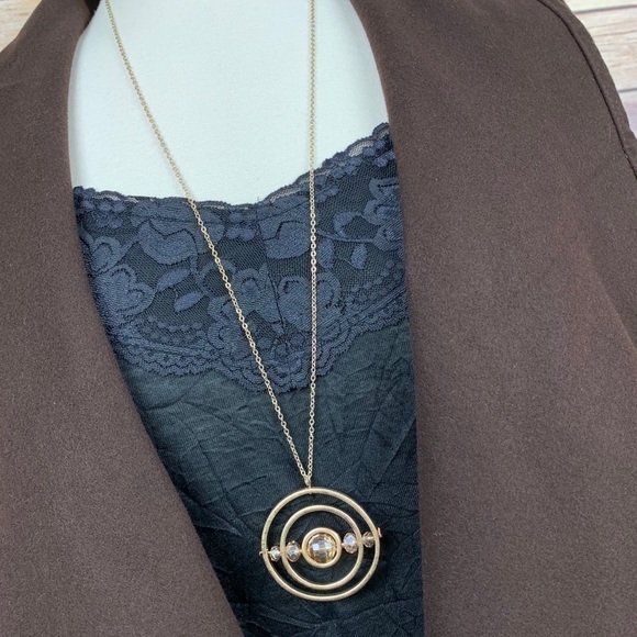 Champagne Orbit Pendant Necklace w/Faux Crystals - Picture 1 of 4